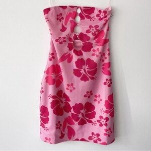 Superdown Tarni Pink Strapless Hawaiian Print Mini Bodycon Dress